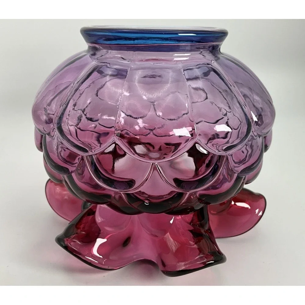 Fenton Mulberry Jacqueline Art Glass Vase Ruffled Rose Bowl Fish Scale Pattern